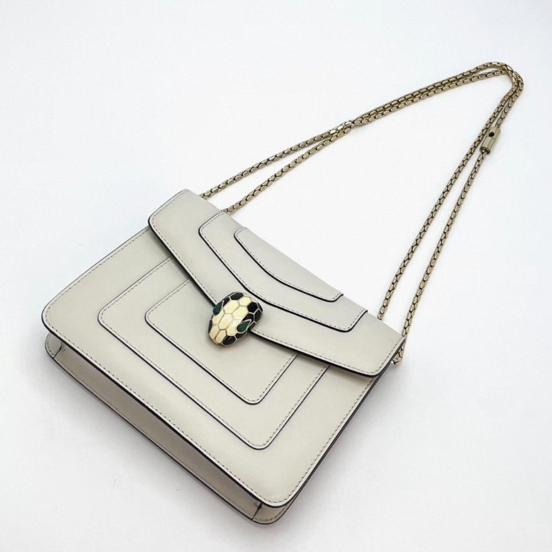 BVLGARI 白色金扣蛇頭肩背斜背包 20*15 98新配件塵袋-3