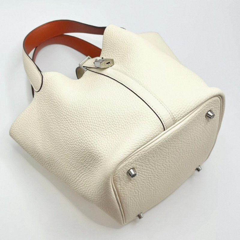 HERMES奶油白拼橙色銀扣菜籃子22手提袋22*22*18 98新配件盒子塵袋鎖-1