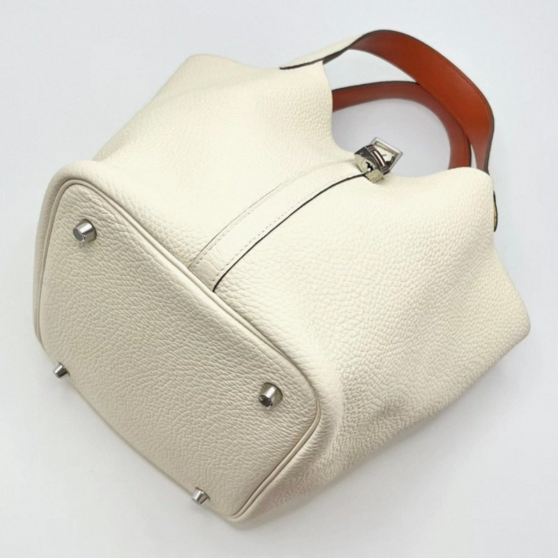 HERMES奶油白拼橙色銀扣菜籃子22手提袋22*22*18 98新配件盒子塵袋鎖-4