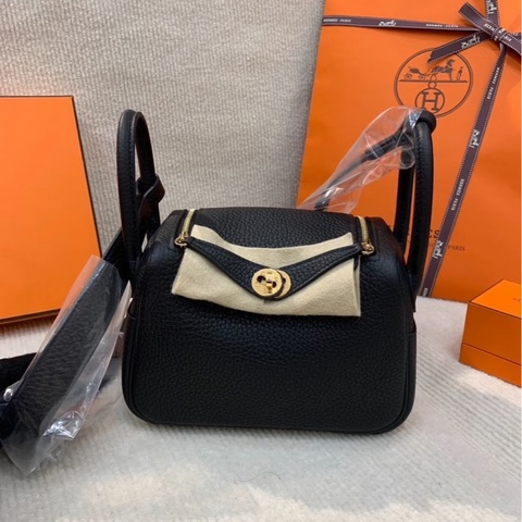 Hermes 愛馬仕 Mini Lindy 2代 黑金 W刻