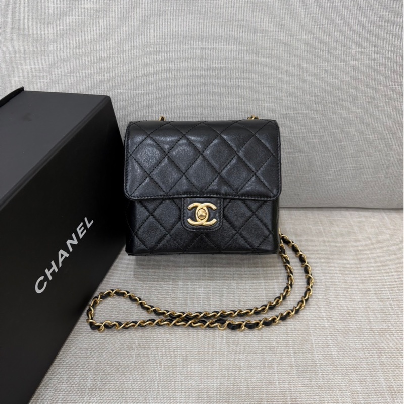 香奈兒Chanel 復古 mini方胖子 山羊皮 黑金-0