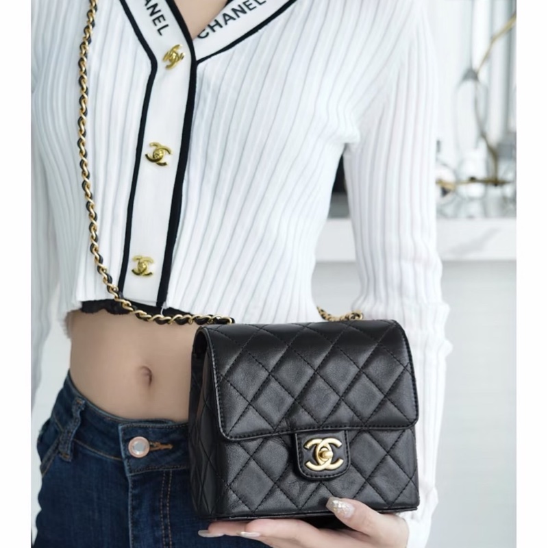 香奈兒Chanel 復古 mini方胖子 山羊皮 黑金-1