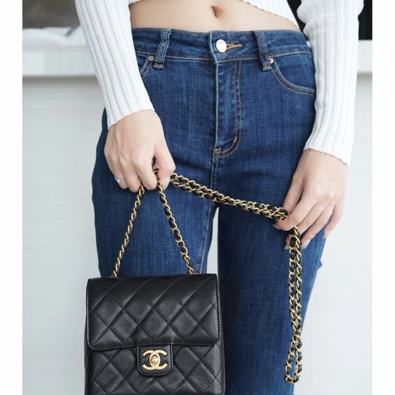 香奈兒Chanel 復古 mini方胖子 山羊皮 黑金-2