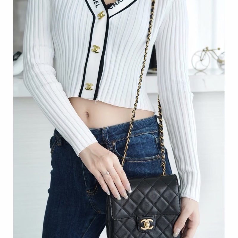 香奈兒Chanel 復古 mini方胖子 山羊皮 黑金-3