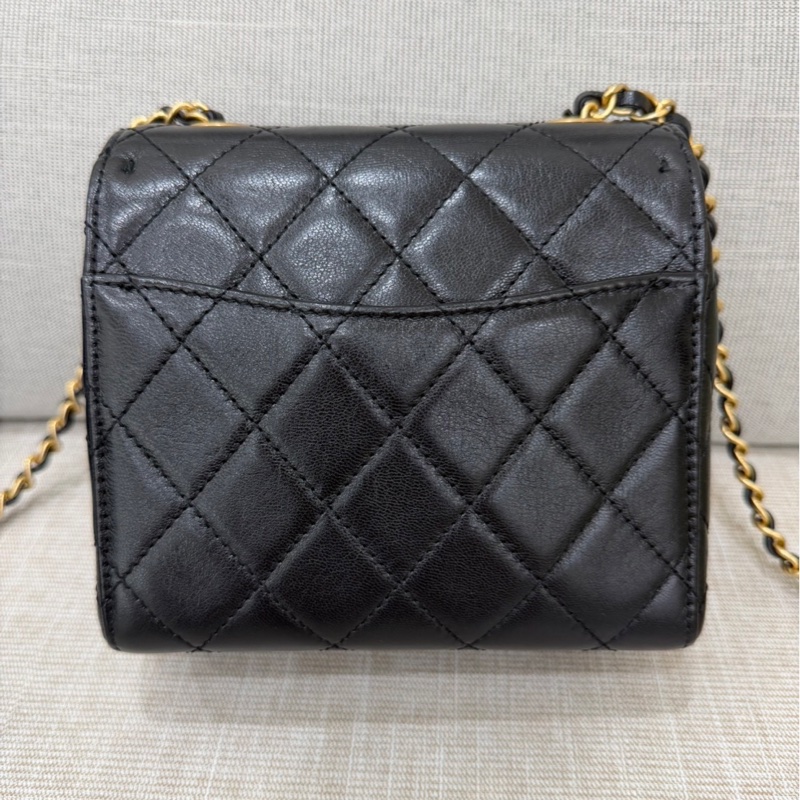 香奈兒Chanel 復古 mini方胖子 山羊皮 黑金-6