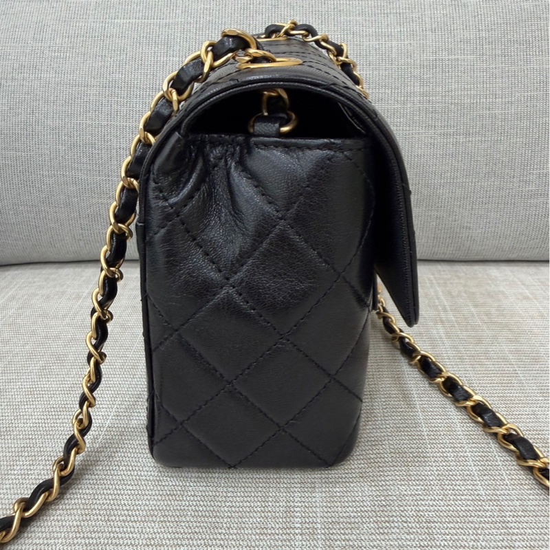 香奈兒Chanel 復古 mini方胖子 山羊皮 黑金-8