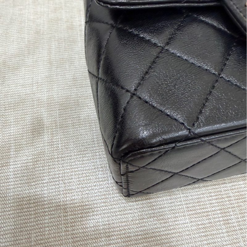 香奈兒Chanel 復古 mini方胖子 山羊皮 黑金-10