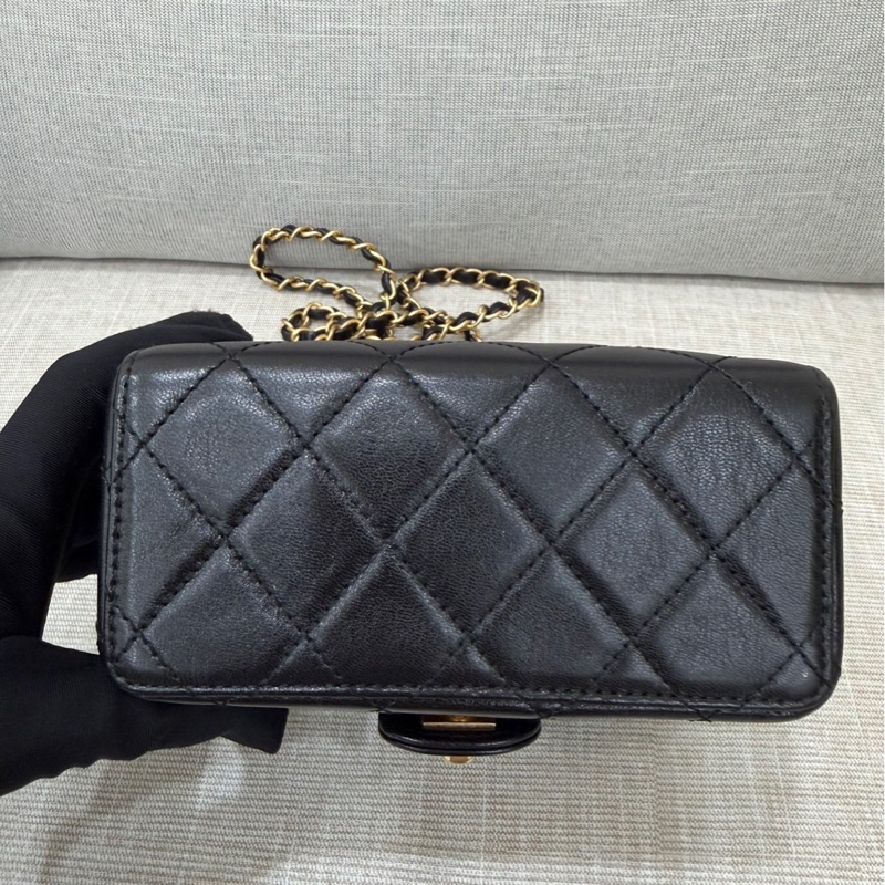 香奈兒Chanel 復古 mini方胖子 山羊皮 黑金-13