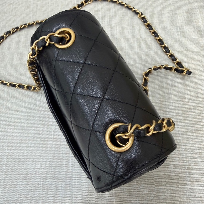 香奈兒Chanel 復古 mini方胖子 山羊皮 黑金-14