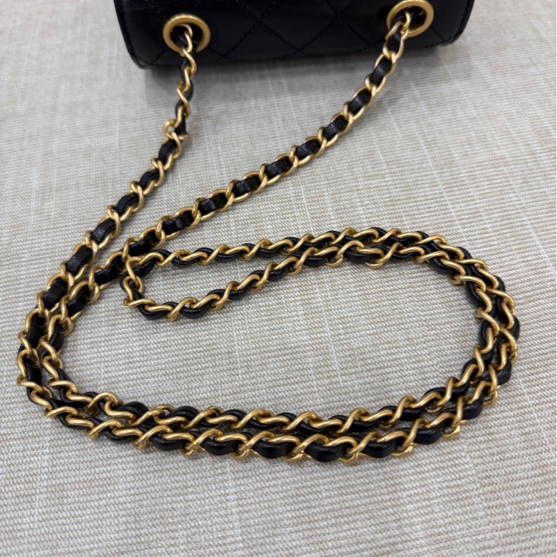 香奈兒Chanel 復古 mini方胖子 山羊皮 黑金-19