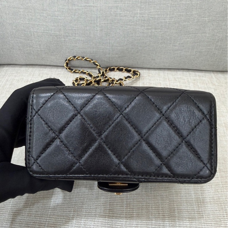 香奈兒Chanel 復古 mini方胖子 山羊皮 黑金-24