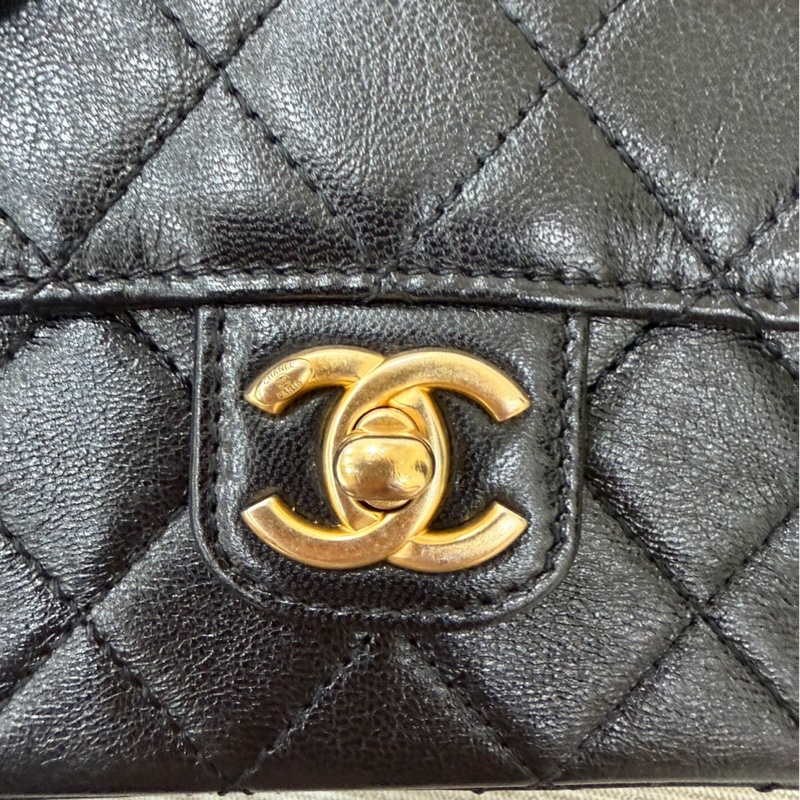 香奈兒Chanel 復古 mini方胖子 山羊皮 黑金-25