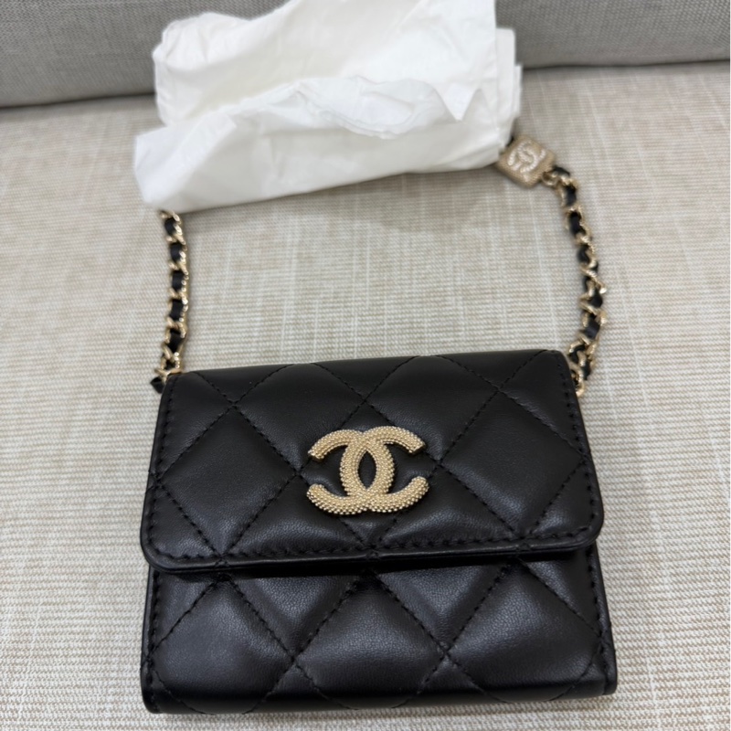 香奈兒Chanel浮雕雙C水鑽鏈條包 小廢包-5