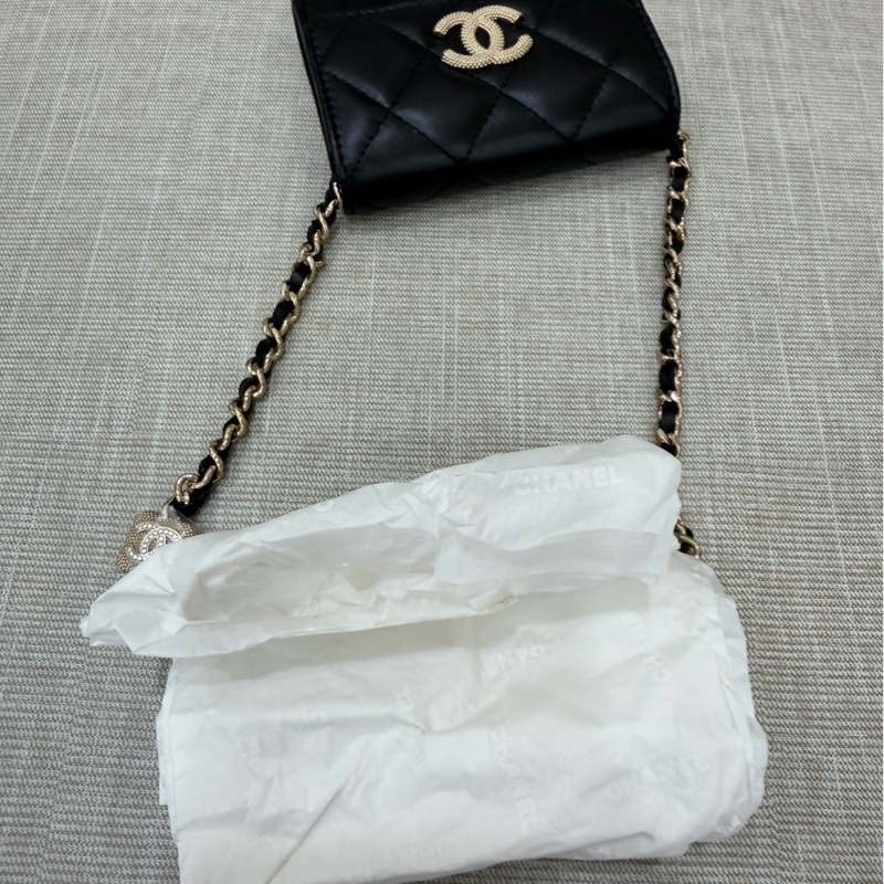 香奈兒Chanel浮雕雙C水鑽鏈條包 小廢包-14