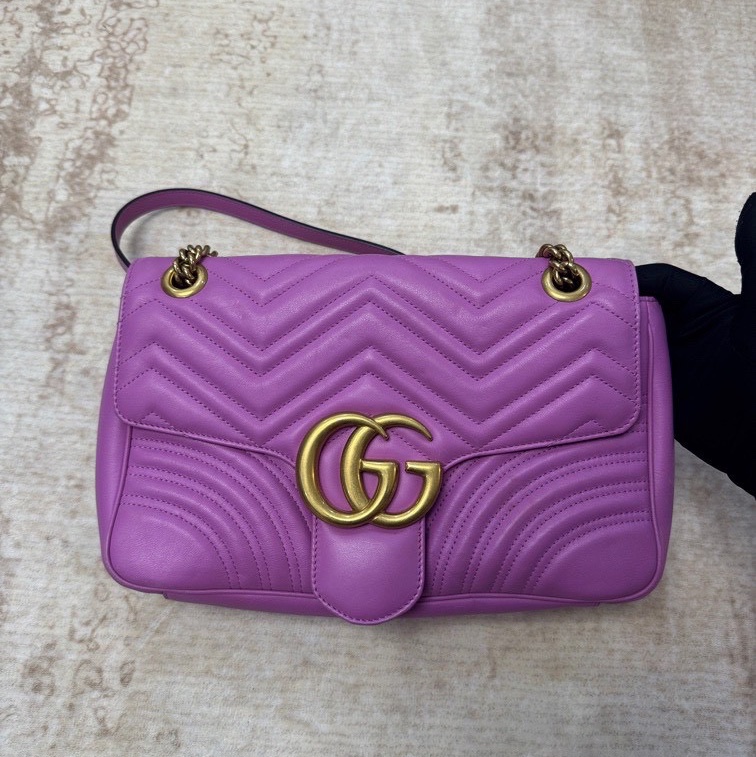 Gucci GG Marmont 馬蒙30 斜跨包 粉紫色-0