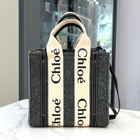 Chloe  毛氈系列woody托特 灰拼小牛皮