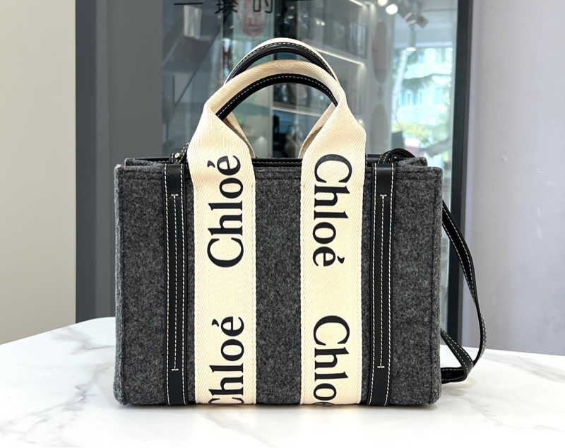 Chloe  毛氈系列woody托特 灰拼小牛皮-0