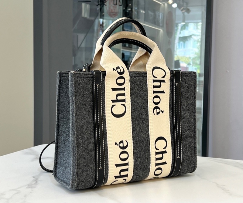 Chloe  毛氈系列woody托特 灰拼小牛皮-1