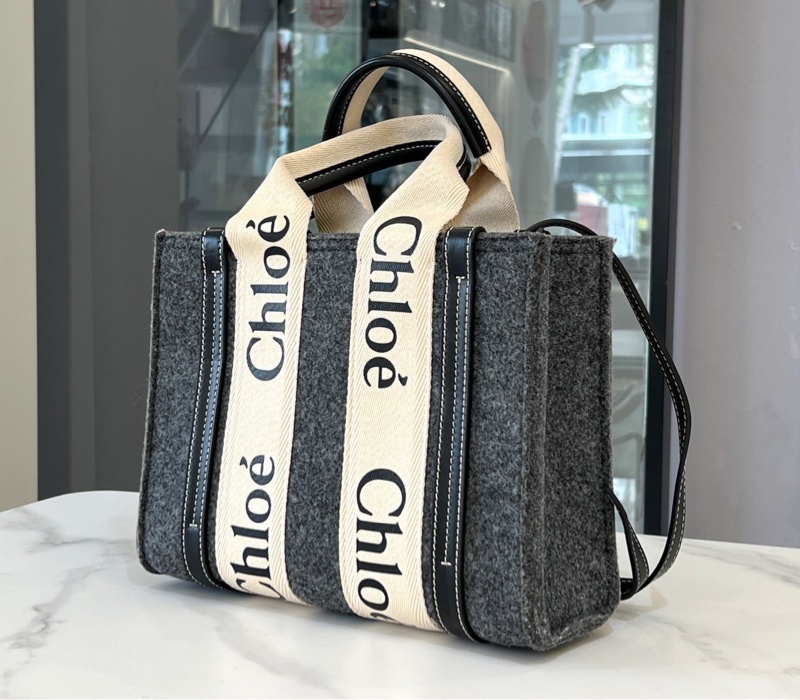 Chloe  毛氈系列woody托特 灰拼小牛皮-2