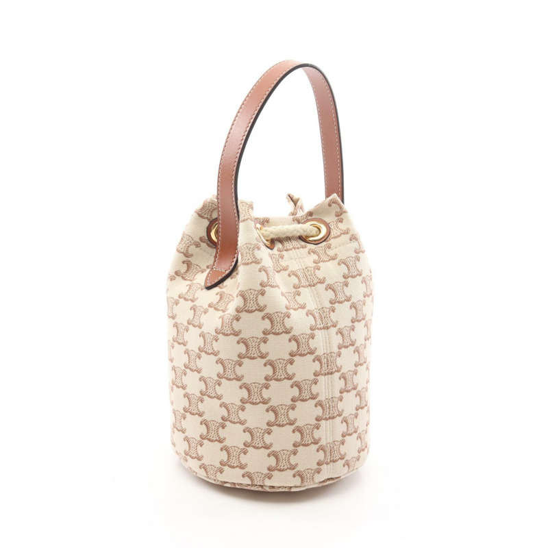 CELINE Teen Drawstring Triomphe 手提包 19653FRI 帆布皮革 米棕色 二手-1