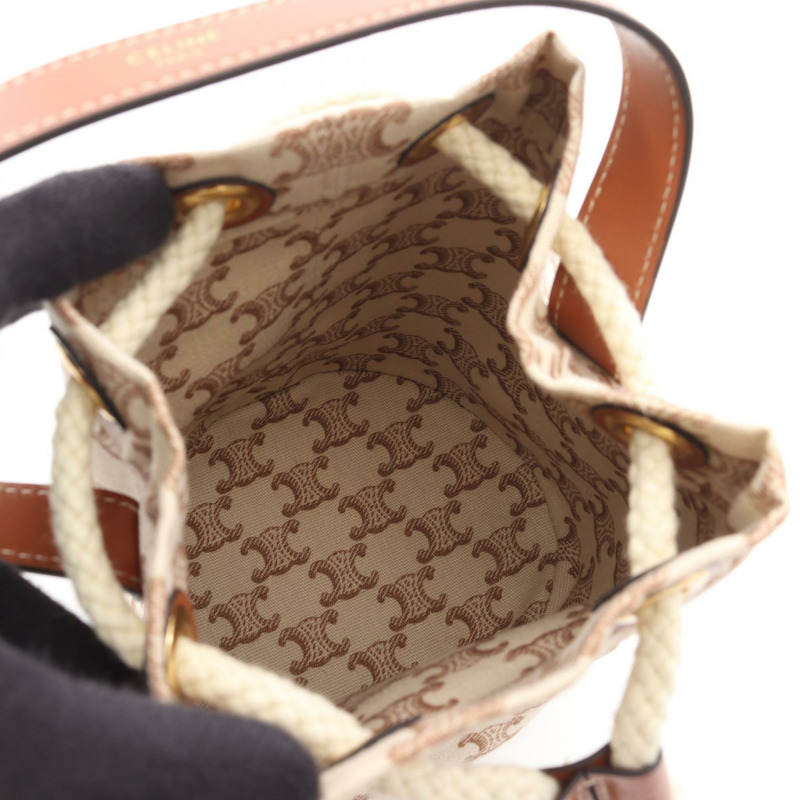 CELINE Teen Drawstring Triomphe 手提包 19653FRI 帆布皮革 米棕色 二手-2