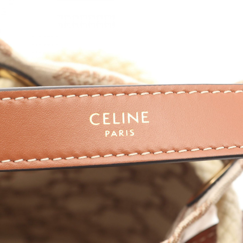 CELINE Teen Drawstring Triomphe 手提包 19653FRI 帆布皮革 米棕色 二手-3