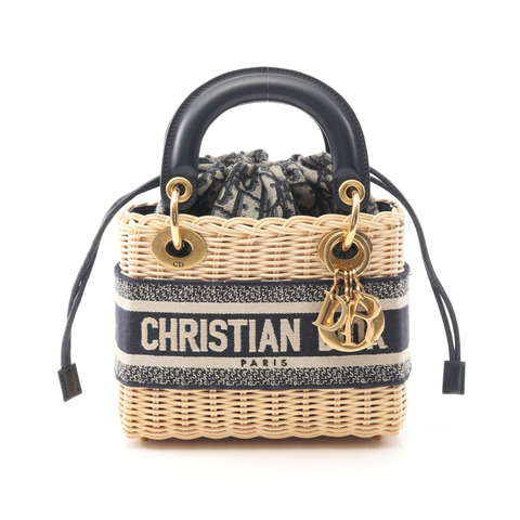 Christian Dior LADY DIOR 手提包 M0505CMVO_M808 帆布皮革草編 米色 二手