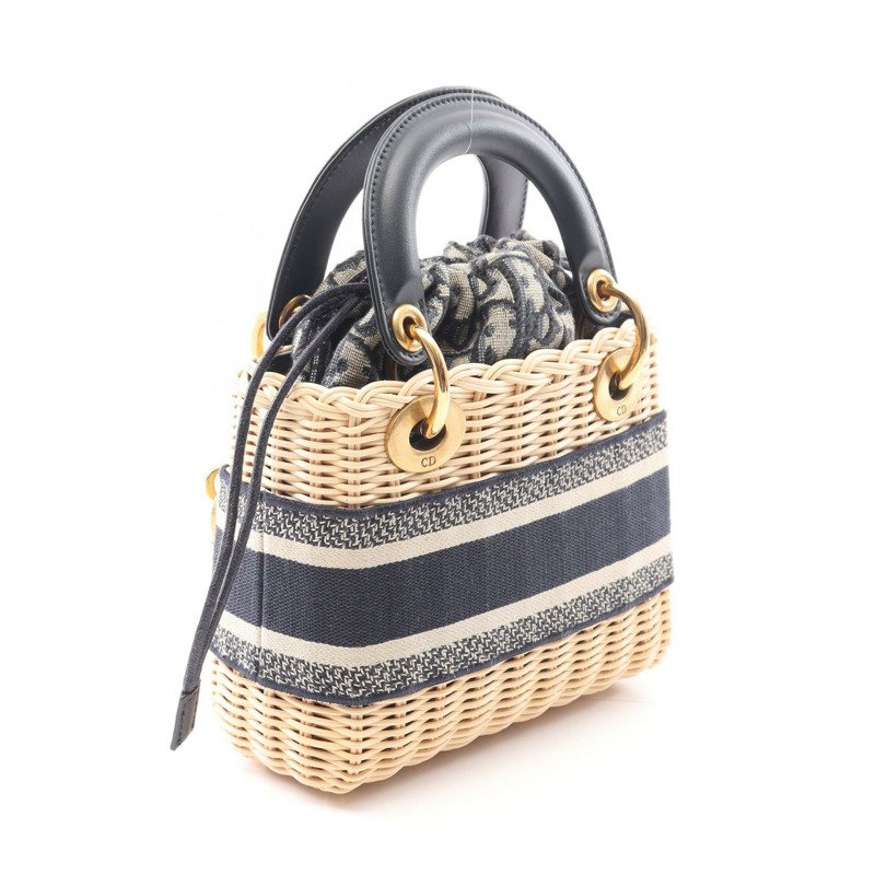 Christian Dior LADY DIOR 手提包 M0505CMVO_M808 帆布皮革草編 米色 二手-1