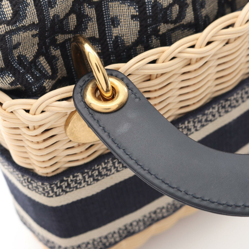 Christian Dior LADY DIOR 手提包 M0505CMVO_M808 帆布皮革草編 米色 二手-6