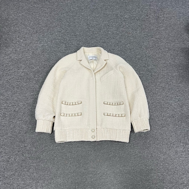99新 Chanel 香奈兒 秀款大都會 白金粗花呢編織外套 38碼-0