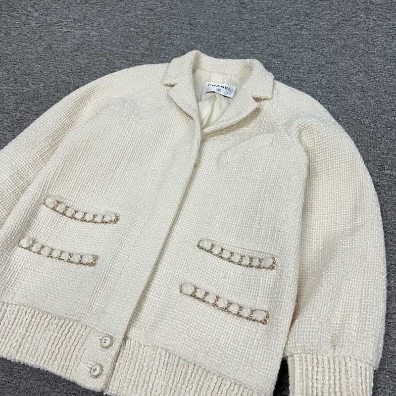 99新 Chanel 香奈兒 秀款大都會 白金粗花呢編織外套 38碼-4