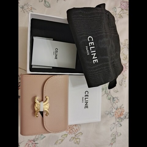 CELINE三折短夾（裸粉金）