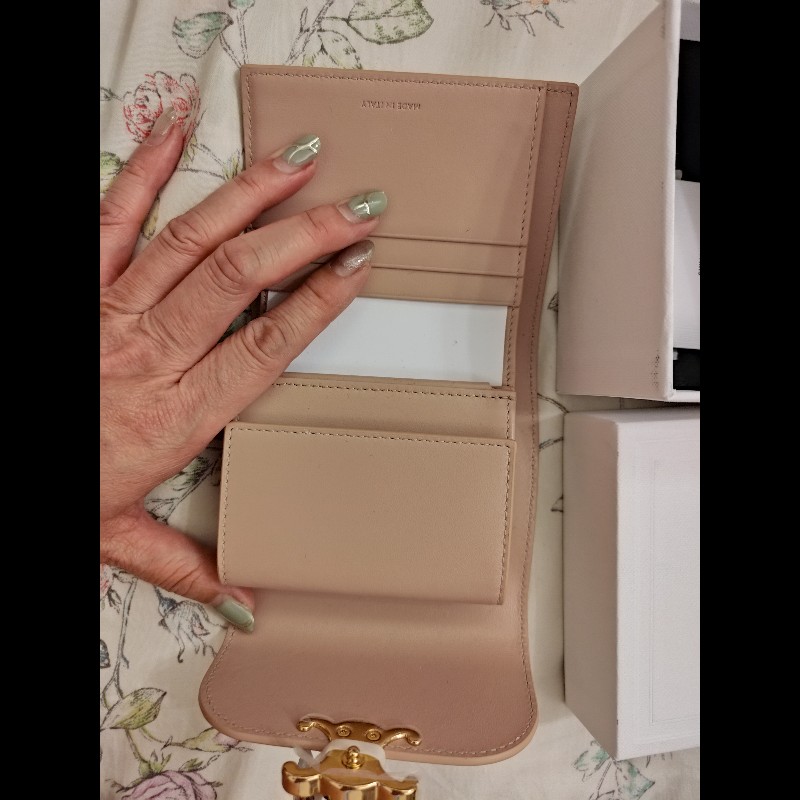 CELINE三折短夾（裸粉金）-3