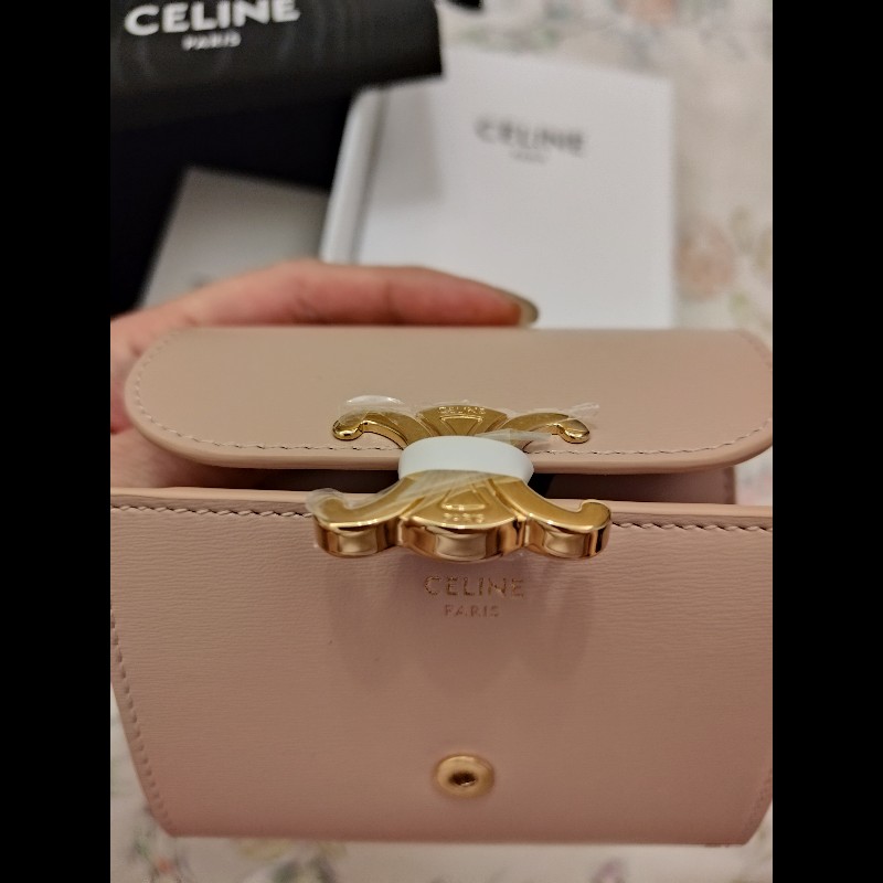 CELINE三折短夾（裸粉金）-9