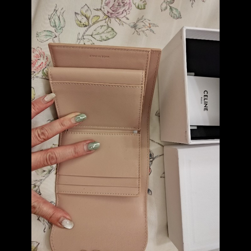 CELINE三折短夾（裸粉金）-14