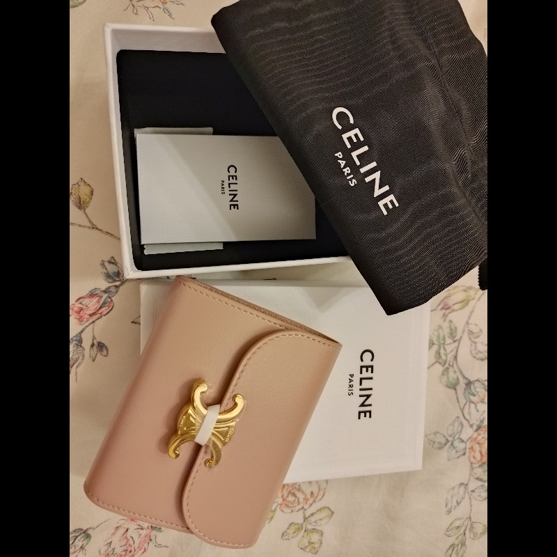 CELINE三折短夾（裸粉金）-17