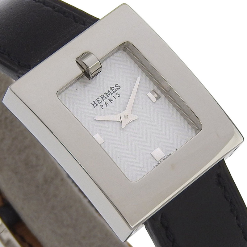 愛馬仕 BE1.110 精鋼皮革腕錶，2000 年，石英機芯，指針式顯示，白色錶盤，女士皮帶腕錶-2