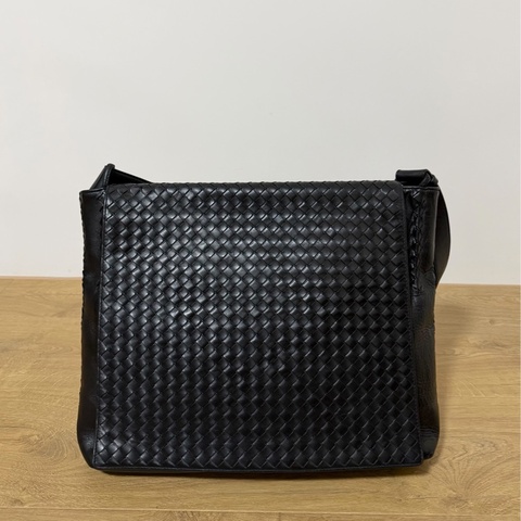 BV BOTTEGA VENETA 寶緹嘉 編織 黑色 公事包 斜背包 肩寬包 側背包 郵差包
