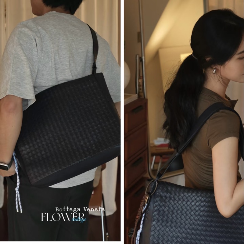 BV BOTTEGA VENETA 寶緹嘉 編織 黑色 公事包 斜背包 肩寬包 側背包 郵差包-6