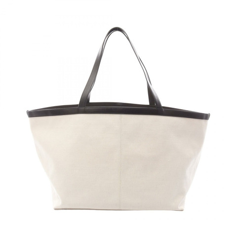 BOTTEGA VENETA 大號人字拖手提包 754915 帆布皮革 白色 棕色 二手