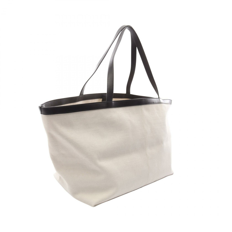 BOTTEGA VENETA 大號人字拖手提包 754915 帆布皮革 白色 棕色 二手-1