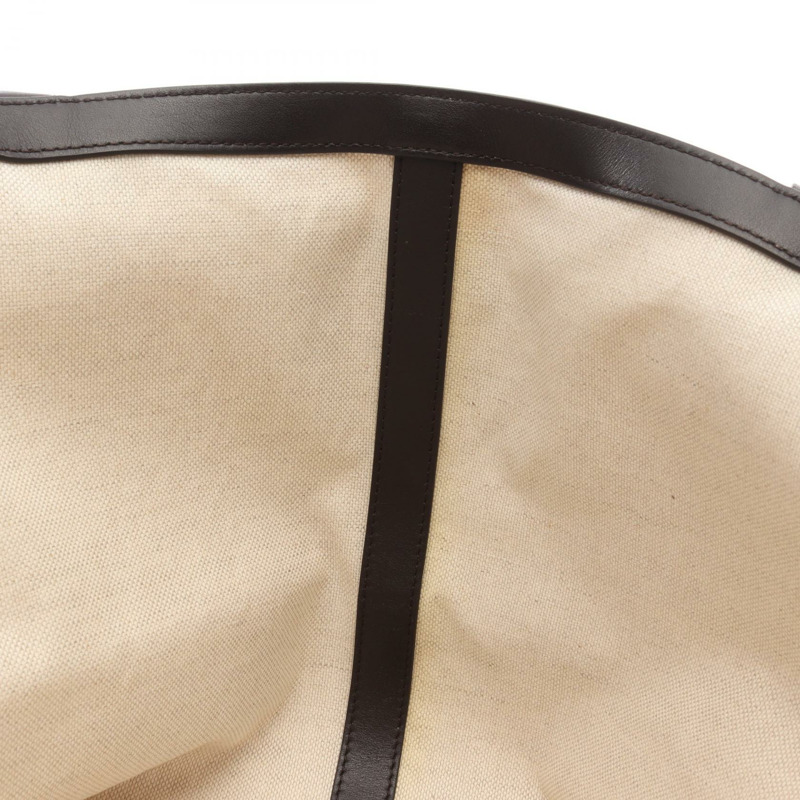 BOTTEGA VENETA 大號人字拖手提包 754915 帆布皮革 白色 棕色 二手-4