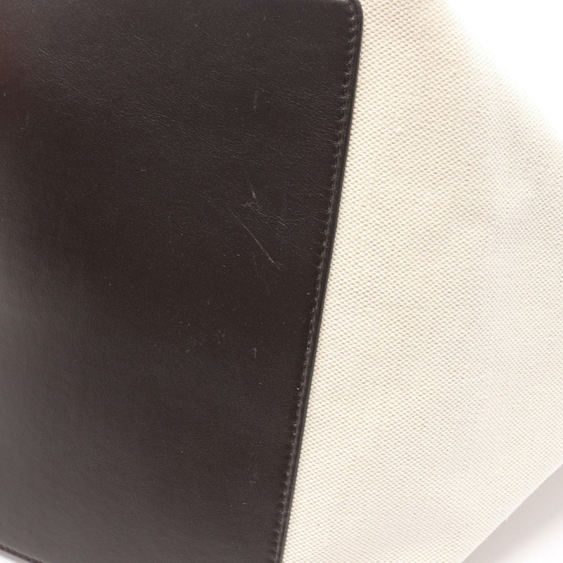 BOTTEGA VENETA 大號人字拖手提包 754915 帆布皮革 白色 棕色 二手-7