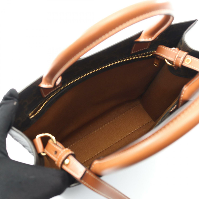 CELINE 小號筆電 Cabas Triomphe 手提單肩包,帆布皮革材質,黑色,二手-2