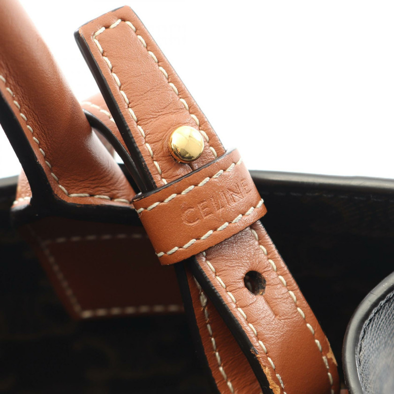 CELINE 小號筆電 Cabas Triomphe 手提單肩包,帆布皮革材質,黑色,二手-3