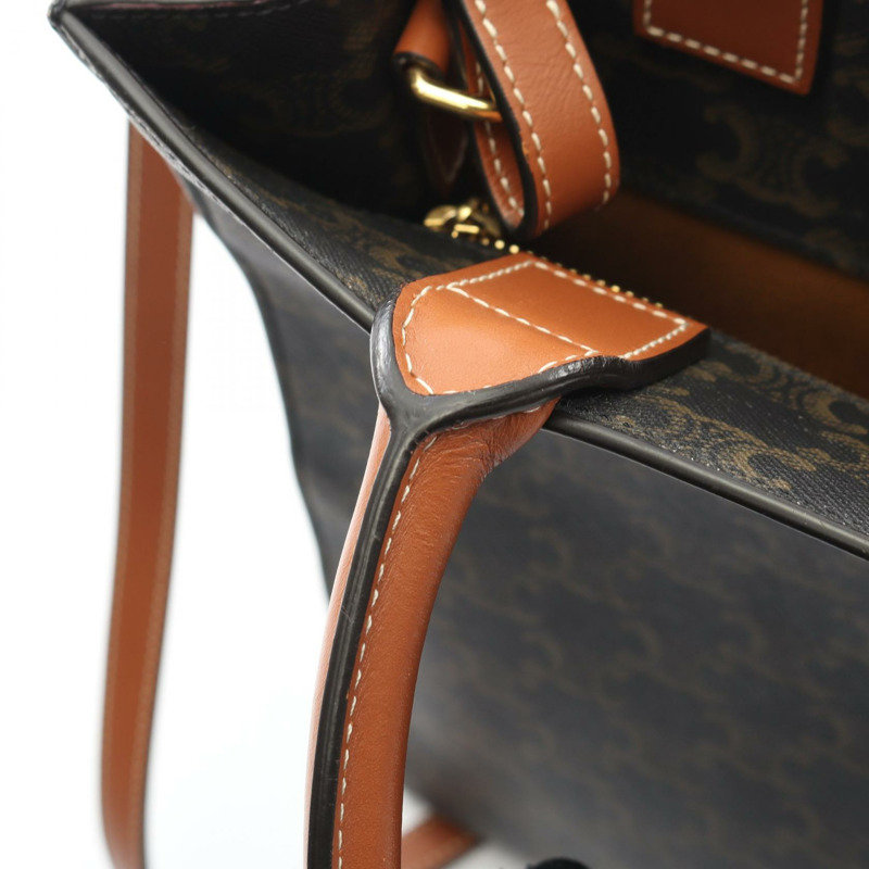 CELINE 小號筆電 Cabas Triomphe 手提單肩包,帆布皮革材質,黑色,二手-4