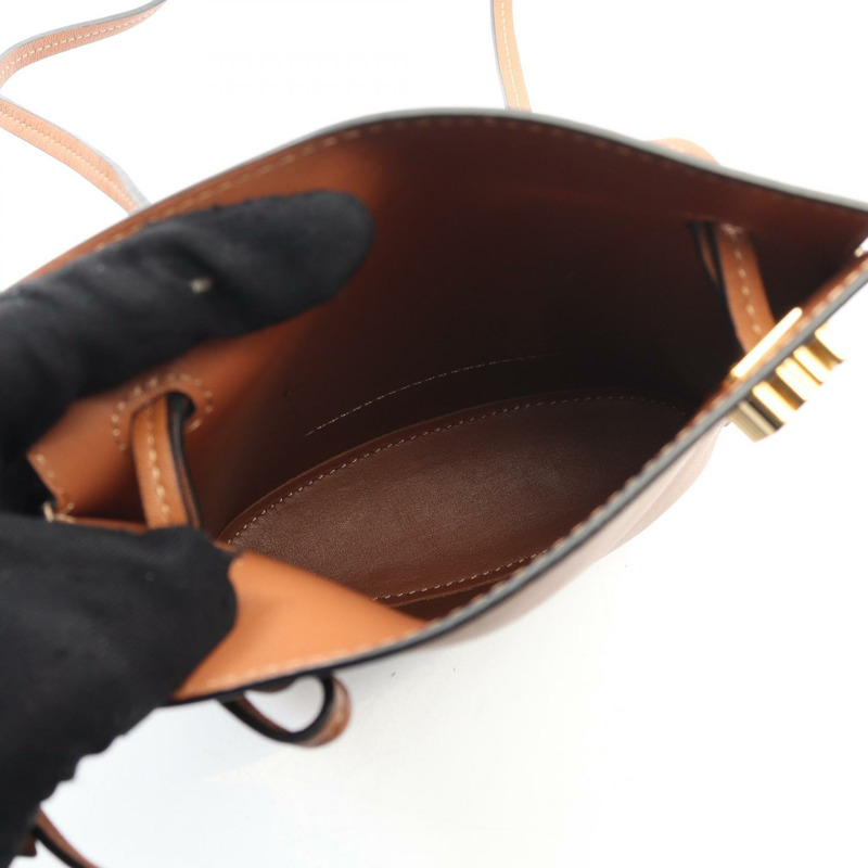 LOEWE 骰子口袋斜背包單肩包 C630R12X01 皮革棕色二手女款-2