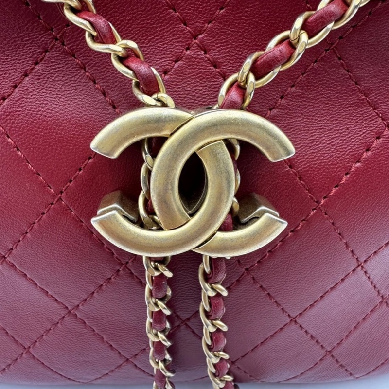 Chanel香奈兒埃及風水桶包，紅色小牛皮，金色五金-13