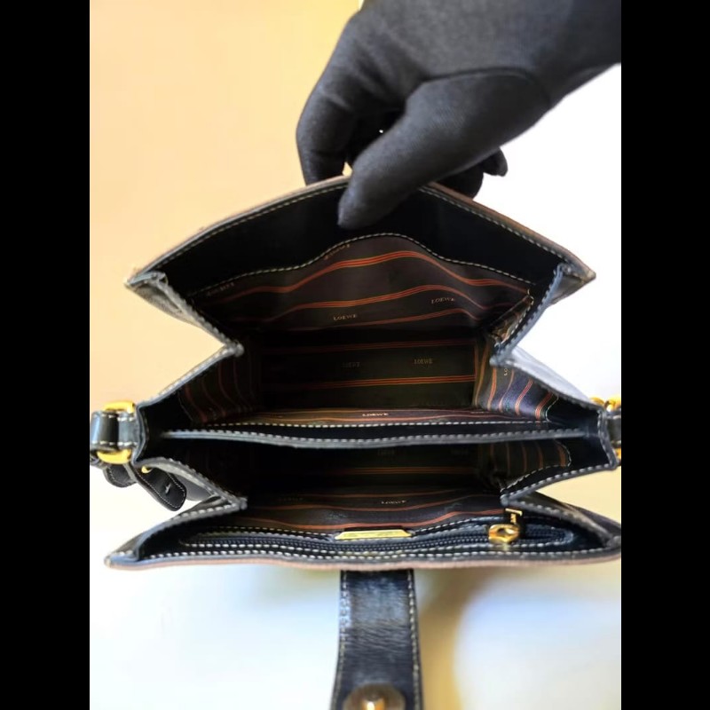 【LA LUNE】絕版古董包 Loewe拼色蛇骨包側背包 斜孭包 中古包 皮革包 單肩包-3