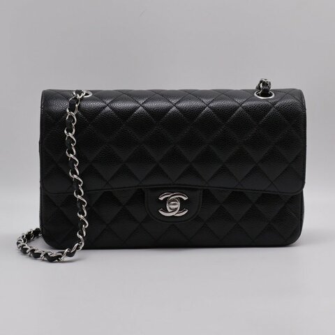 CHANEL 經典口蓋包 CF25 - 粒面牛皮黑銀